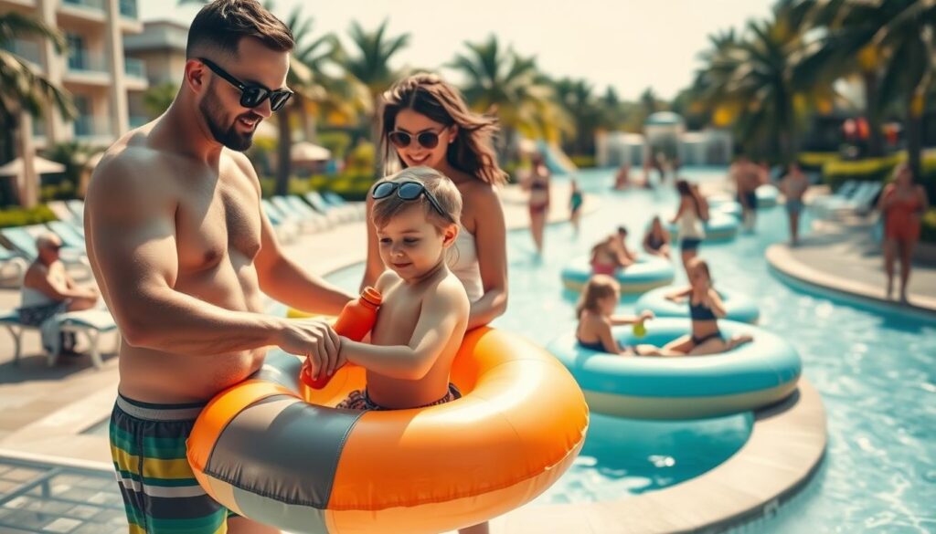 Family Preparing for Lazy River Adventure Family Preparing for Lazy River Adventure